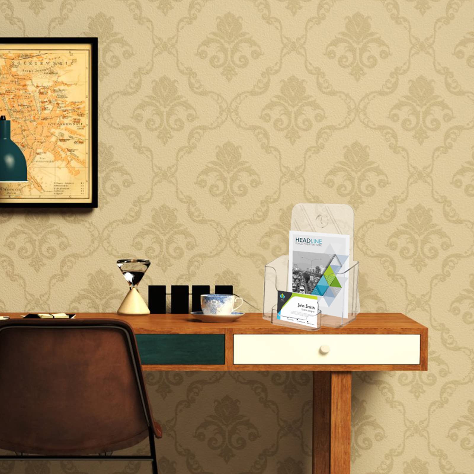 2 Sets 6 Inch Wide Acrylic Brochure Holder with Business Card Holder Bifold Acrylic Literature Holders Half Page Flyer Holder Magazine Pamphlet Booklet Display Holder for Desk or Wall Mount Display