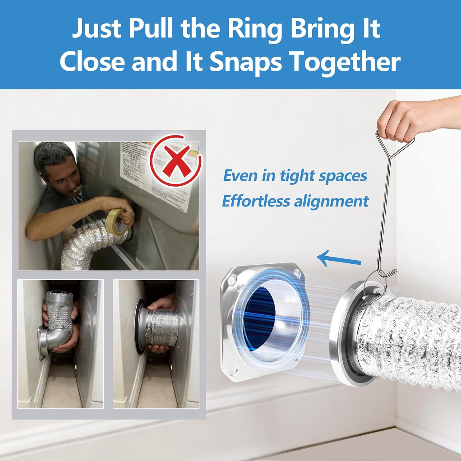 LEFFIS Magnetic Dryer Vent Connector kit with Pull Ring for Easy Align, Quick Disconnect Easy Cleaning Maintenance, Airtight Seal, Includes 4 Inch 3.3 Feet Dryer Duct and 2 Clamps