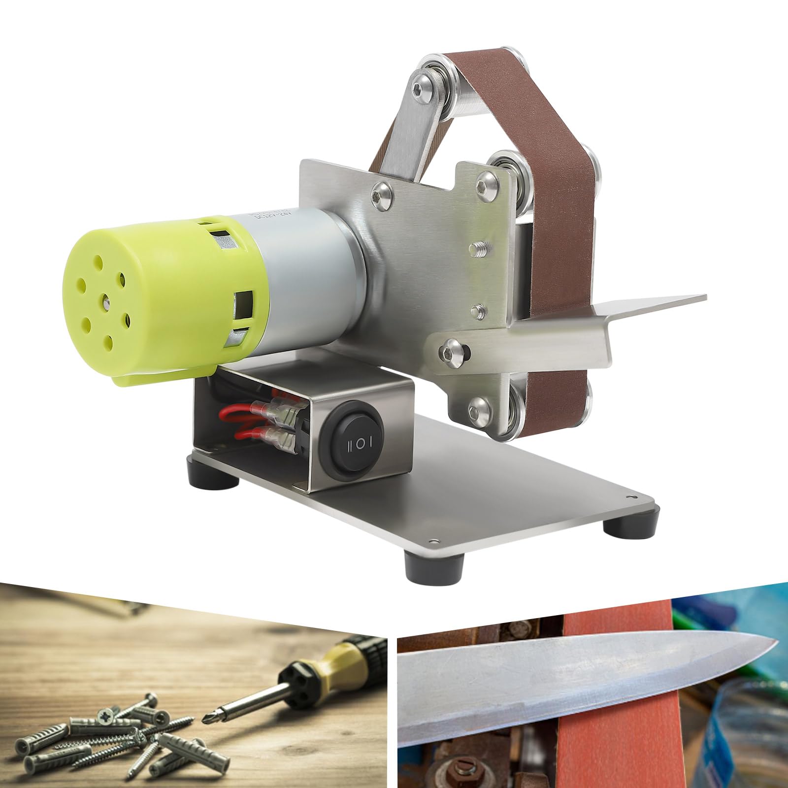 Lijadora de banda, juego de lijadora de 150 W, 7 velocidades, máquina pulidora DIY ajustable, máx. 10.000 rpm, lijadora con 10 bandas de lijado, para pulir y lijar