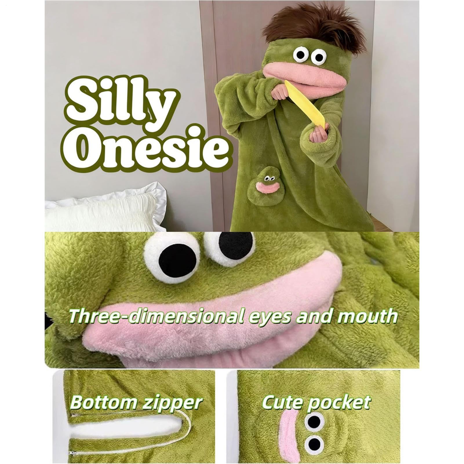 Genérico Pijama Mono De Lana con Capucha De Monstruo Verde, Mono Tonto, Ropa De Linda De Grande, para Hombres, Mujeres, Durmientes, Película En Casa, Noche, De Disfraces De