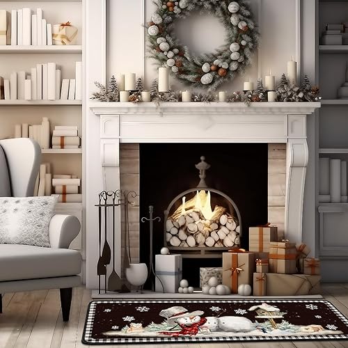 Miniatura 7 de Juego de 2 alfombras de cocina de invierno Let It Snow, tapetes de cocina con copos de nieve, muñeco de nieve para decoración de vacaciones en el