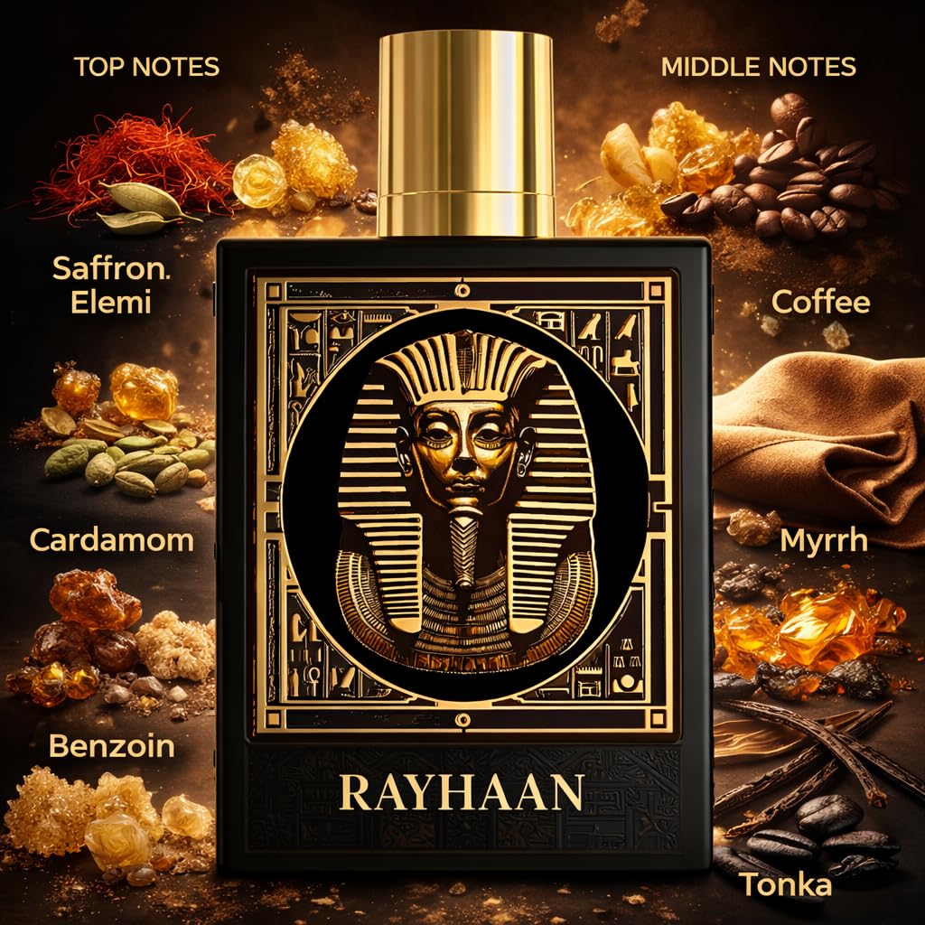 Rayhaan Pharaoh – Spicy, Coffee, Amber, Sweet – Eau de Parfum Spray Long-Lasting Fragrance for Unisex, 3.4 Ounce / 100ml