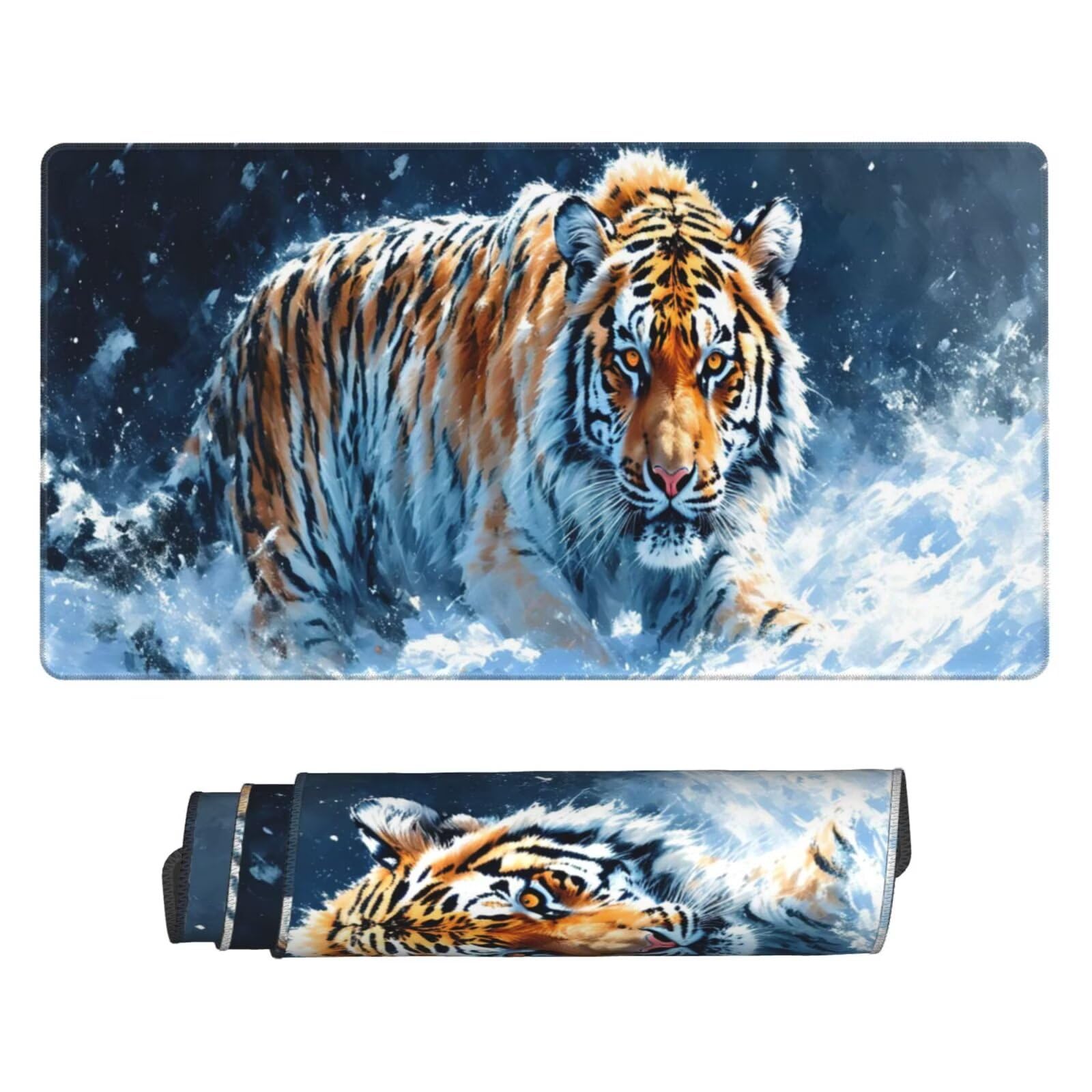 Gamingowa podkładka pod mysz XXL, 1200 x 600 mm, tygrys, podkładka pod mysz, duża, 120 x 60 cm, rozszerzona podkładka na biurko, akcesoria gamingowe z przyszytymi krawędziami dla poprawy precyzji i