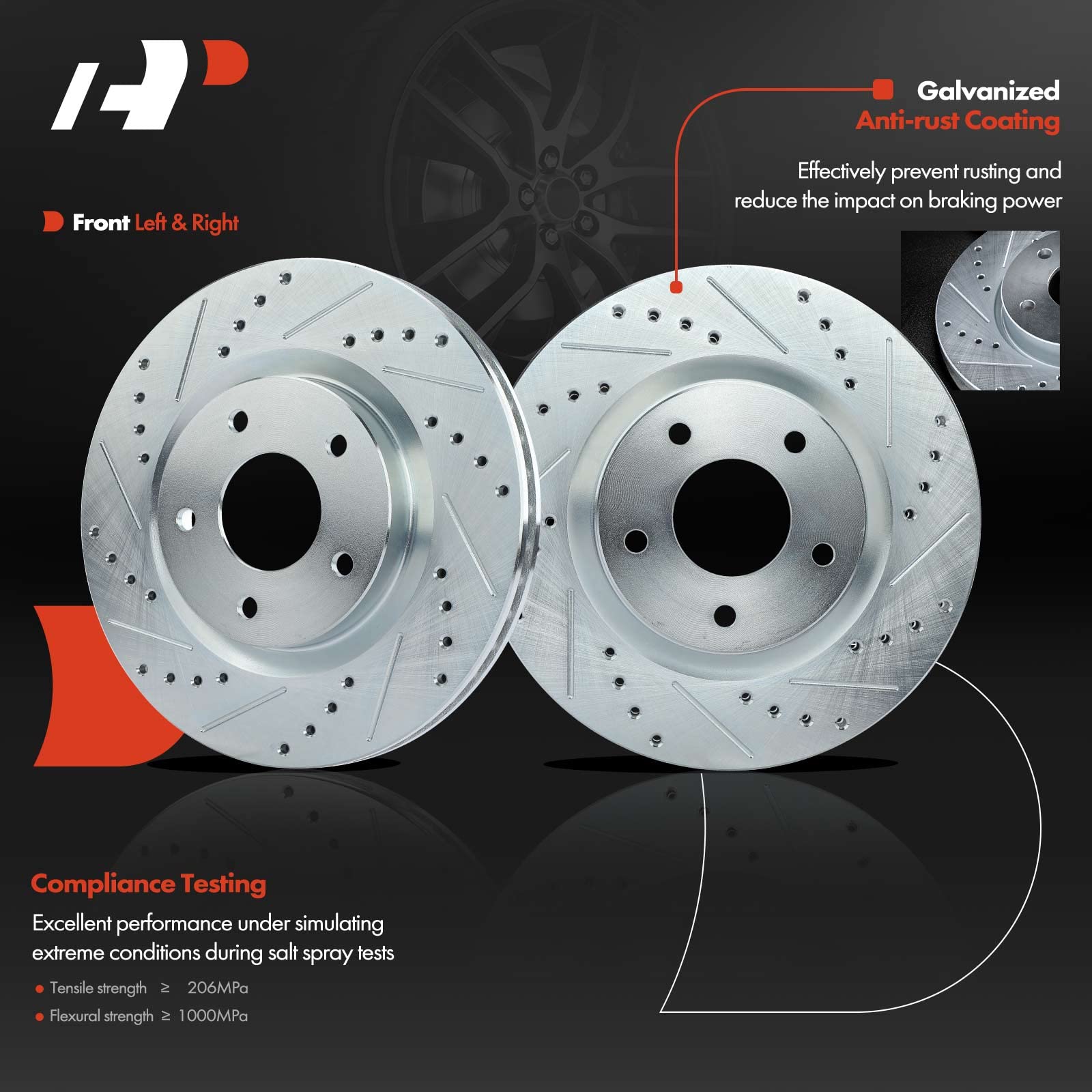 Front & Rear Drilled Rotors + Ceramic Brake Pads Kit For Nissan Rogue 2014-2017 2.5L – Vented, 5-Lug