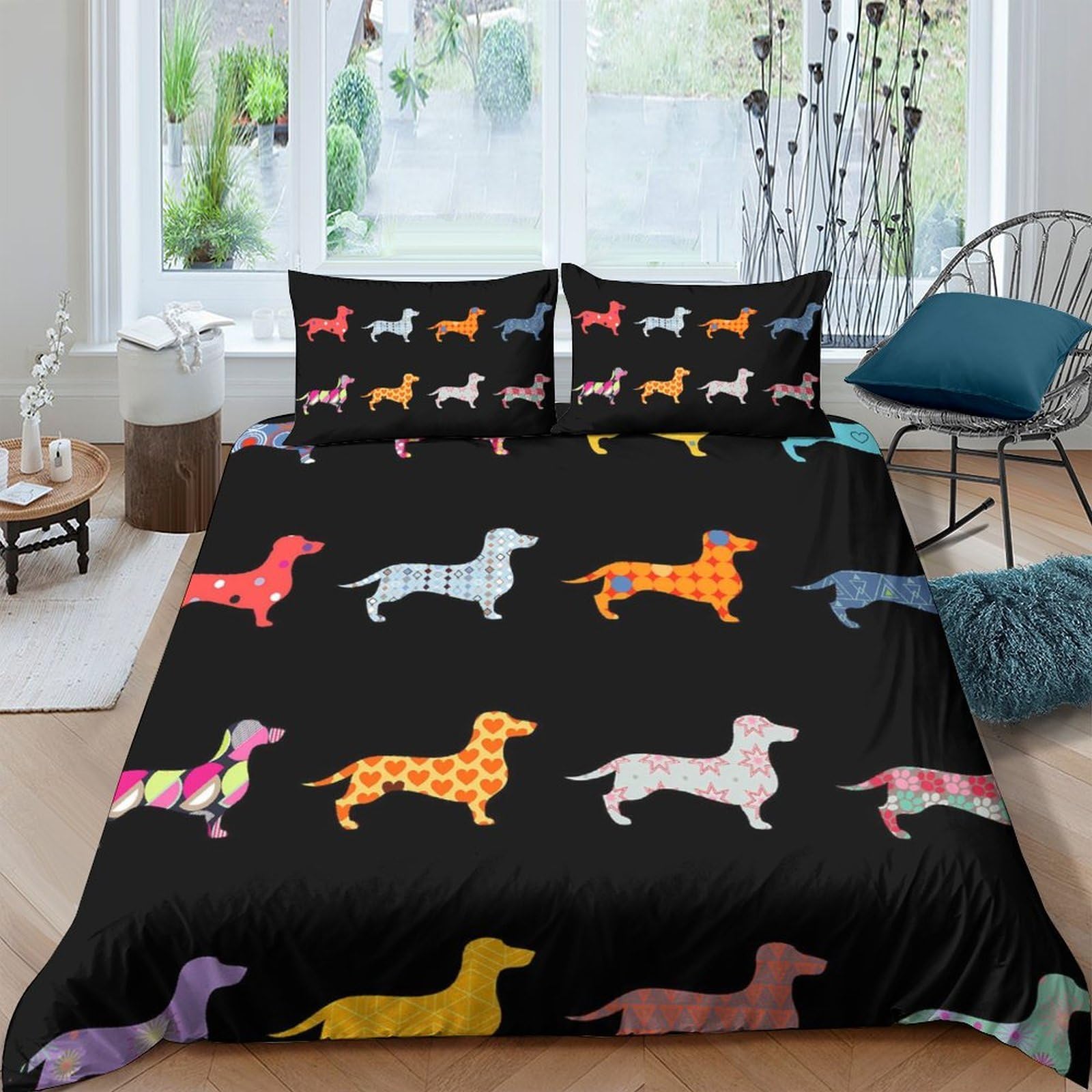 Ctjqhvkz Style-8 3D Printed Colorful Dachshund Fitted Sheet Microfiber Soft Non-Slip Dog Pattern Mattress Cover For Bedroom Guest Room Single（135X200cm）