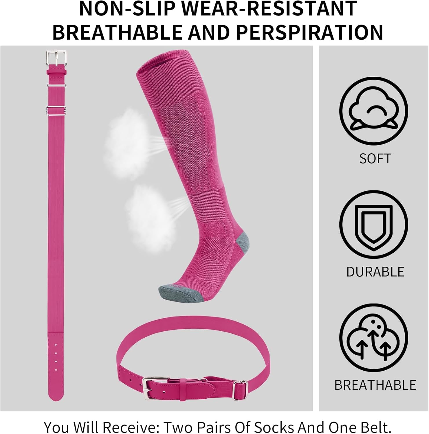 QBK 2-16Y Toddler Baseball Socks And Belt Youth Softball Tee Ball Combo Set for Boy Girl (2 Pairs of Socks & 1 Belt) - Image 2