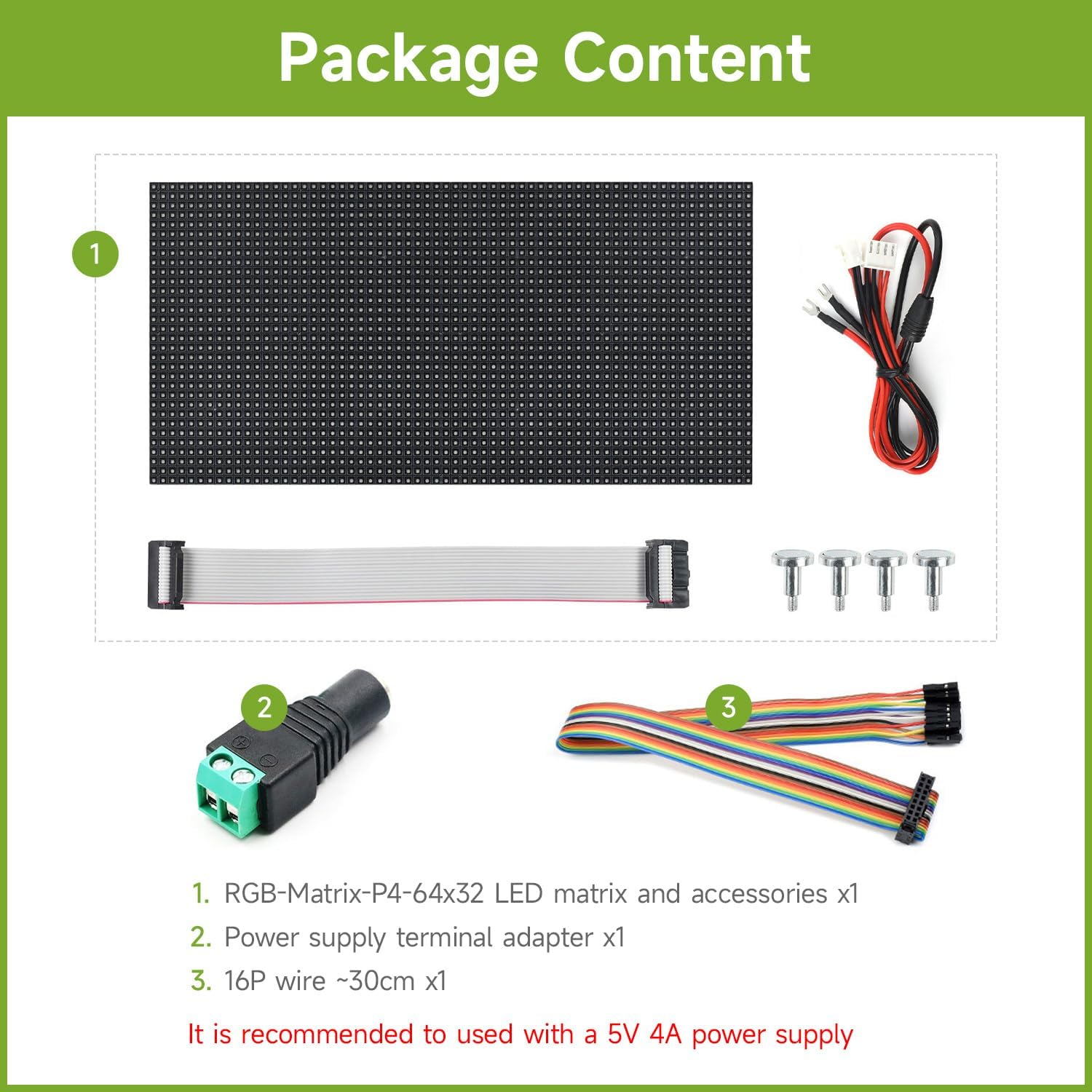 Waveshare RGB Full-Color LED Matrix Panel 4mm Pitch 64×32 Pixels 2048 Individual RGB LEDs Adjustable Brightness Compatible with Raspberry Pi 5/4B/3B/Zero/Zero W/Zero 2W/Pico/Pico W/Pico WH