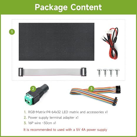 Waveshare RGB Full-Color LED Matrix Panel 4mm Pitch 6432 Pixels 2048 Individual RGB LEDs Adjustable Brightness Compatible with Raspberry Pi 5/4B/3B/Zero/Zero W/Zero 2W/Pico/Pico W/Pico WH