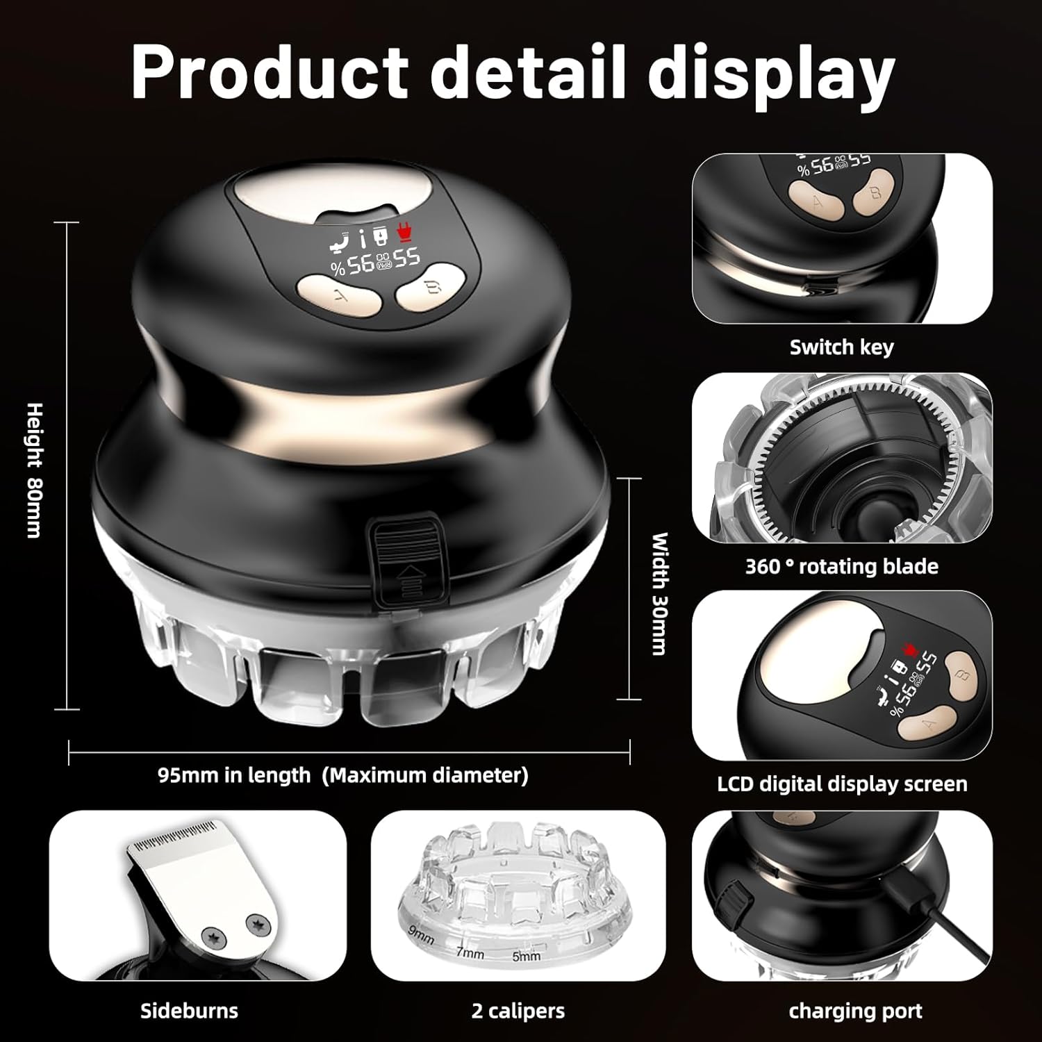 Self Haircut Clippers for Men – Cordless Hair Cutting Kit for Home Haircuts, LED Display, USB Rechargeable, Waterproof Grooming Automatic Circular Hair Trimmer, Buzz Cut