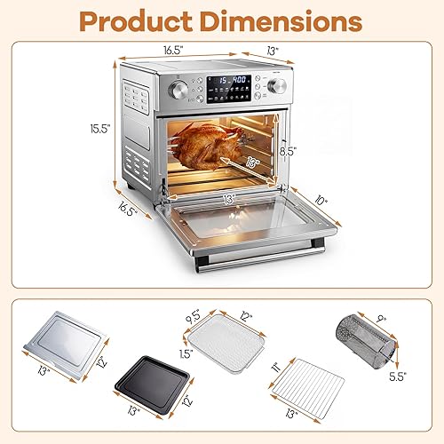 Miniatura 7 de ARLIME Combo de horno tostador con freidora de aire 14 en 1, horno de convección de encimera de acero inoxidable de 1700 W con funciones de