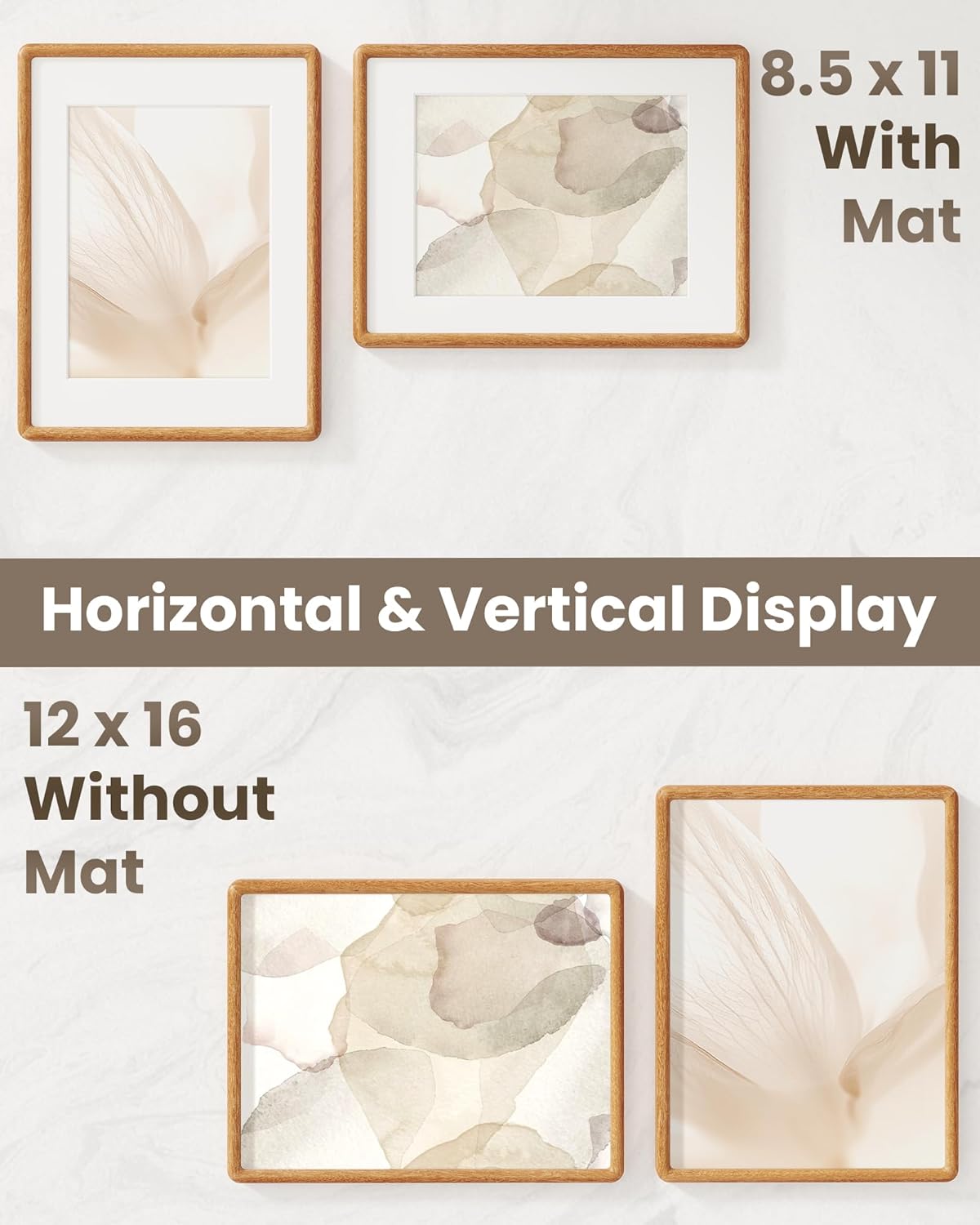 RICHFOCUS 12x16 Picture Frame Natural Solid Teak Wood Rounded Corner Curved Photo Frame Double Tenon Reinforced with HD Tempered Glass, Display Photos 8.5x11 with Mat or 12x16 Without Mat