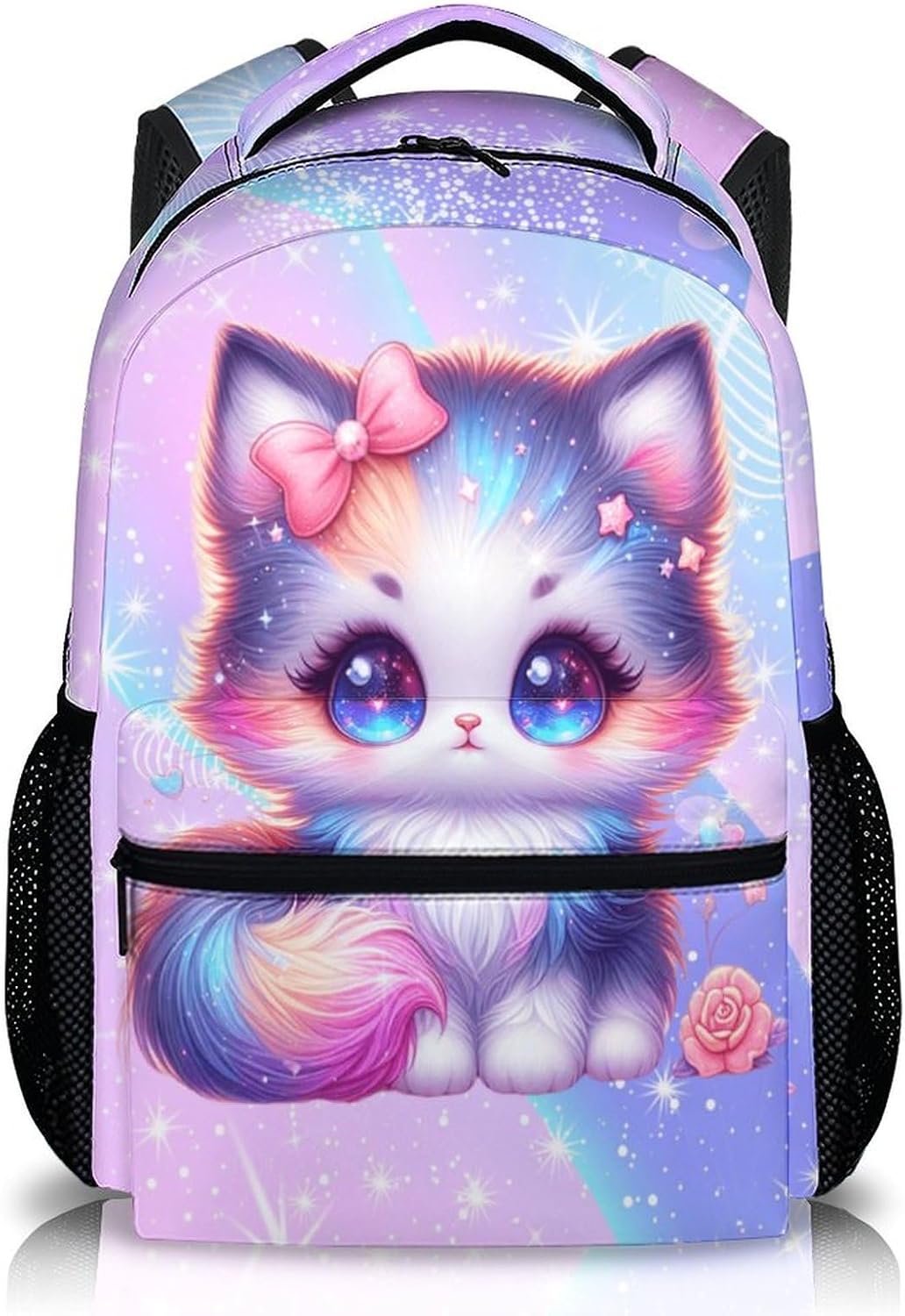 School Cat Backpack for Girls, Bookbag for Kids Kindergarten Elementary Primary Middle College, 17 Inch Large Capacity Cat Backpacks Gift