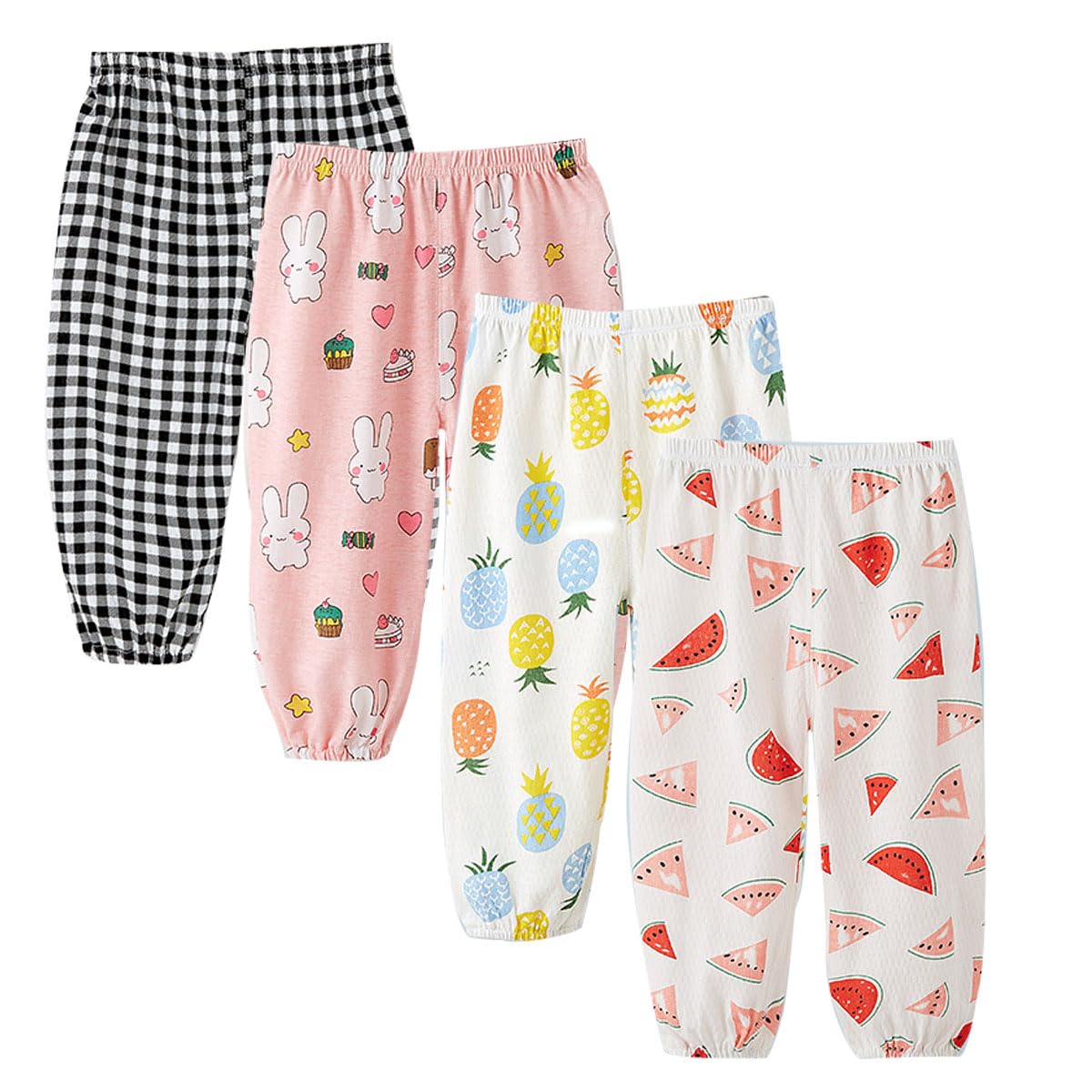 bébé Fille léger Pantalon de Jogging d'été 1-5 Ans, Pantalons d'été Fille Bloomers Coton Pantalons Bouffant Enfants Pantalon de Harem décontracté Jogging Long, Lot of 4