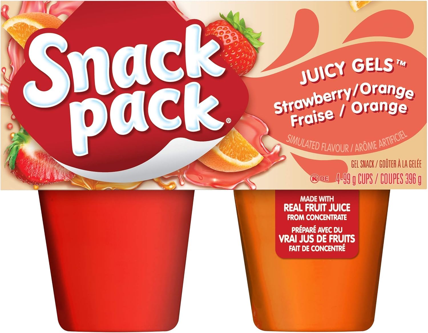 Snack Pack Strawberry & Orange Juicy Gel, 12 x 4-Pack 99 gram Cups