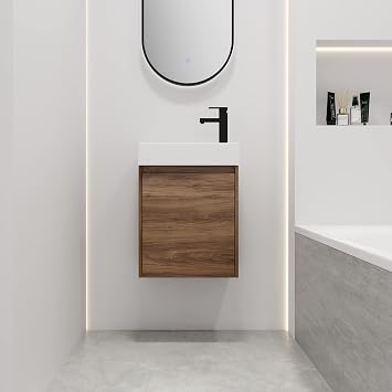 18" Floating Bathroom Vanity with Sink, Modern Wall Mounted Bathroom Cabinet with Ceramic Basin&Soft Close Door, Bathroom Vanity Storage Cabinet Set for Small Space