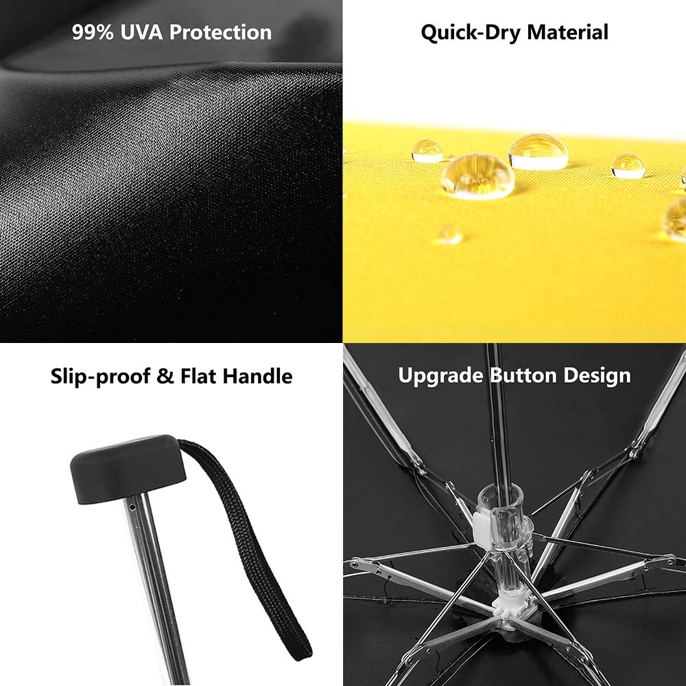 Portible Mini Umbrella For Purse, UPF 50+ UV Protection Small Travel Lightweight for Rain & Sun 5 Fold Women Kids 3