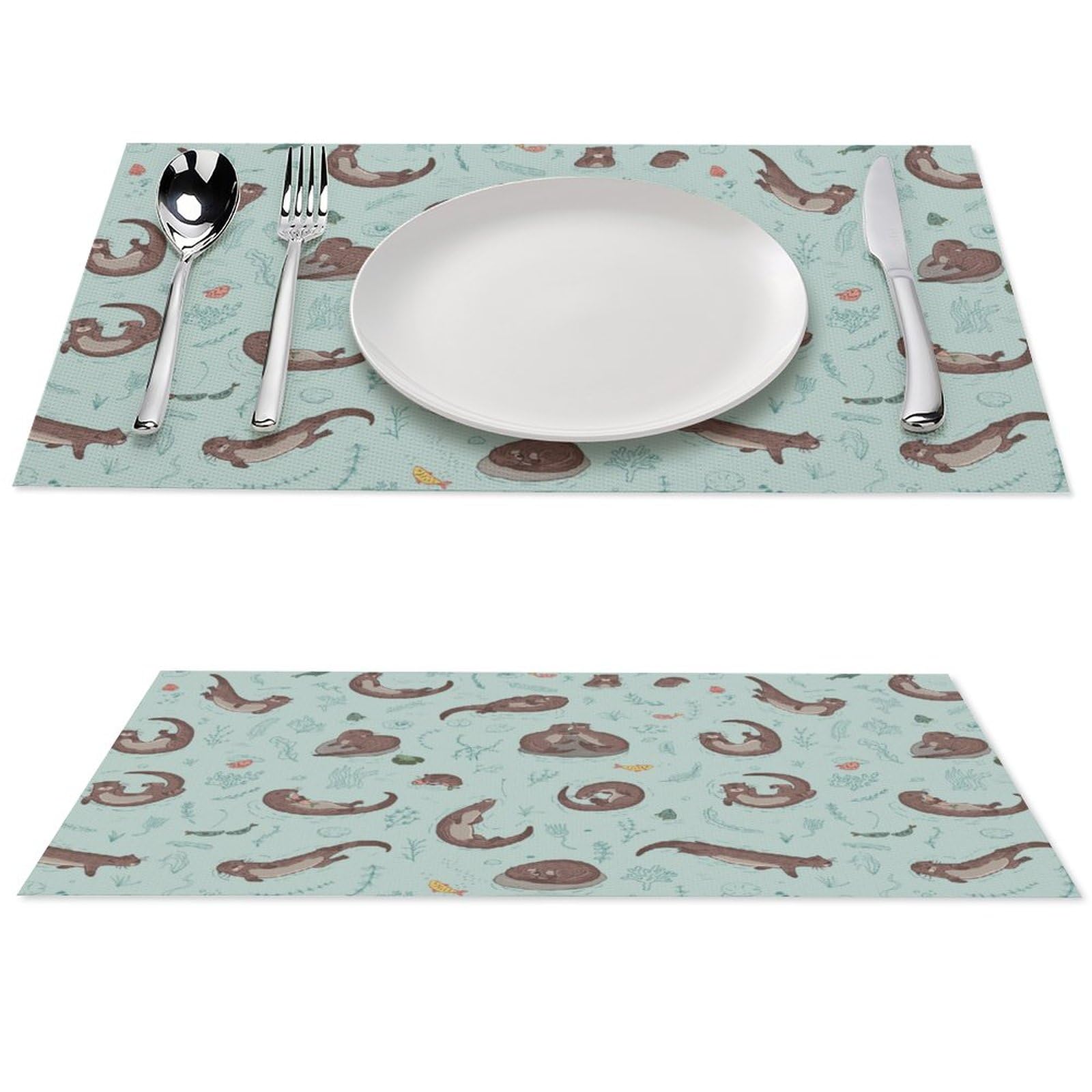 Otters Pattern Placemats Set of 1 PCS Washable Table Runner 18" X 12" Place Mats for Kitchen Party Dining Decoration