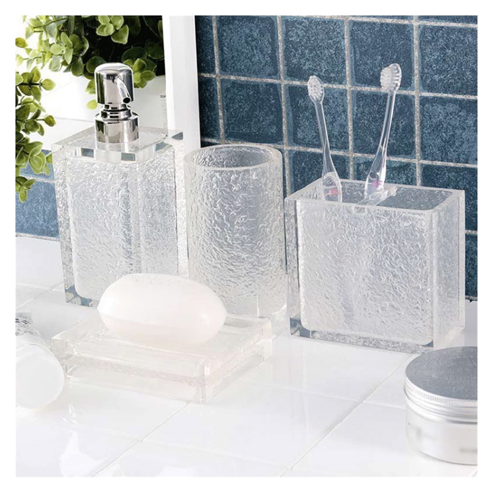 Dispensador de jabón, Botella de Bomba de baño de Resina Transparente, Juego de Accesorios de baño de 4 Piezas, para Gel de baño, jabón de Manos, aceites Esenciales