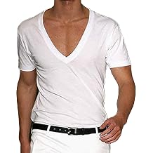Men Sexy Deep V Neck T Shirt Short Sleeve Slim Fit T-Shirt Low Cut Vneck Tee Top
