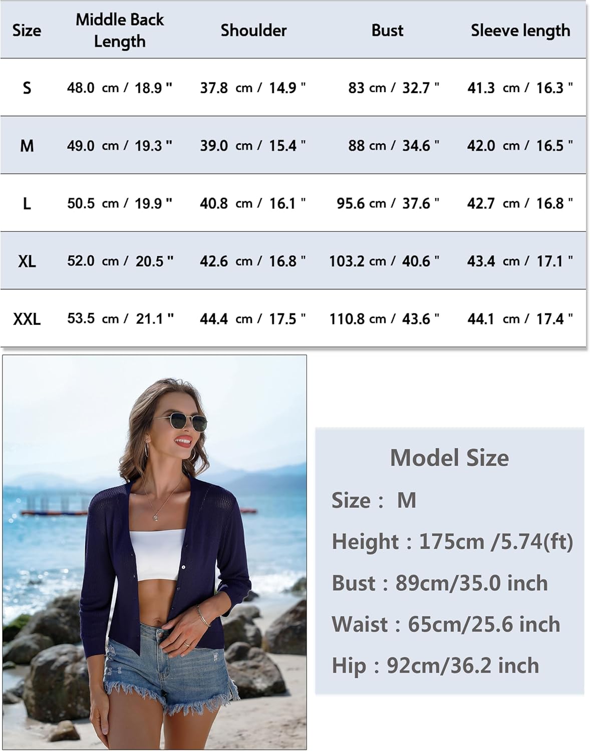 iClosam Womens Summer Lightweight Cropped Cardigans 3/4 Sleeve Knit Shrug V Neck Button Down Cardigans Sweaters - Image 7