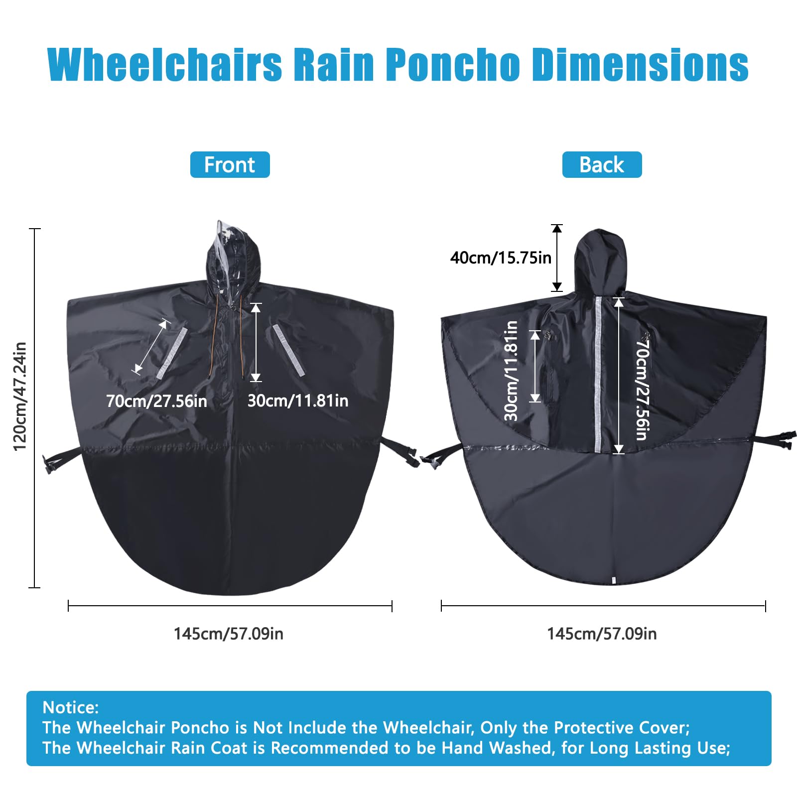 Funda Poncho Lluvia para Silla de Ruedas con Capucha Semitransparente, Chubasquero Silla de Ruedas con cremallera impermeable y tiras reflectantes, Wheelchair Raincoat para andador movilidad y scooter