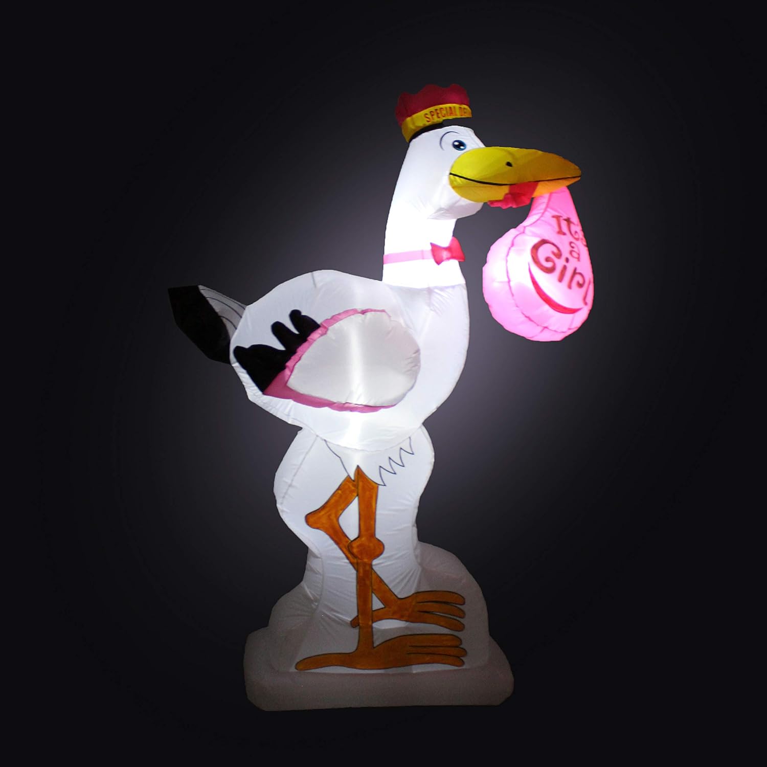 6 Foot Tall Baby Shower Inflatable Pink Stork It's a Girl Special Delivery Baby Announcement LED Lights Lighted Blowup Party Decoration for Outdoor Indoor Home Celebration Garden Yard Lawn Prop