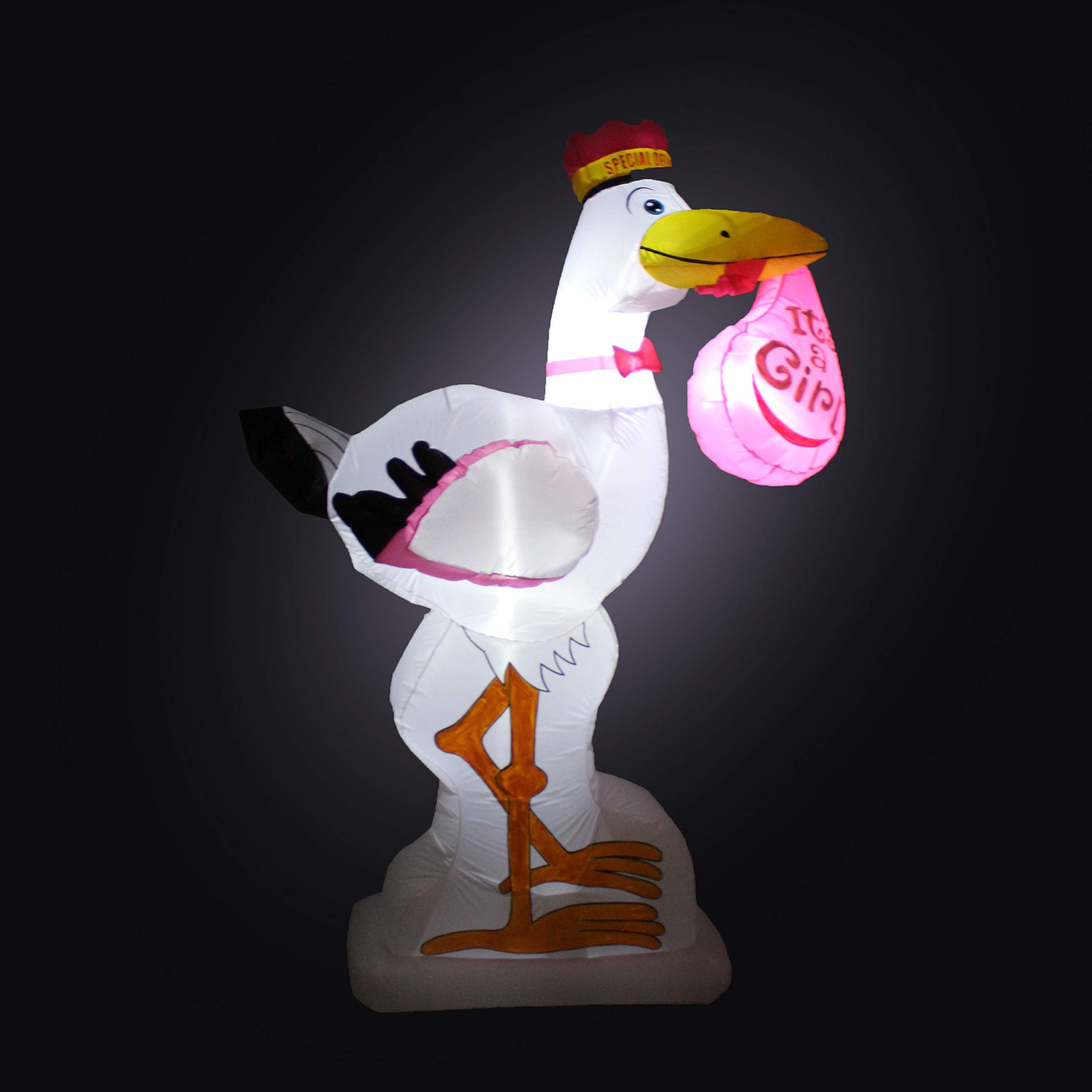 6 Foot Tall Baby Shower Inflatable Pink Stork It's a Girl Special Delivery Baby Announcement LED Lights Lighted Blowup Party Decoration for Outdoor Indoor Home Celebration Garden Yard Lawn Prop