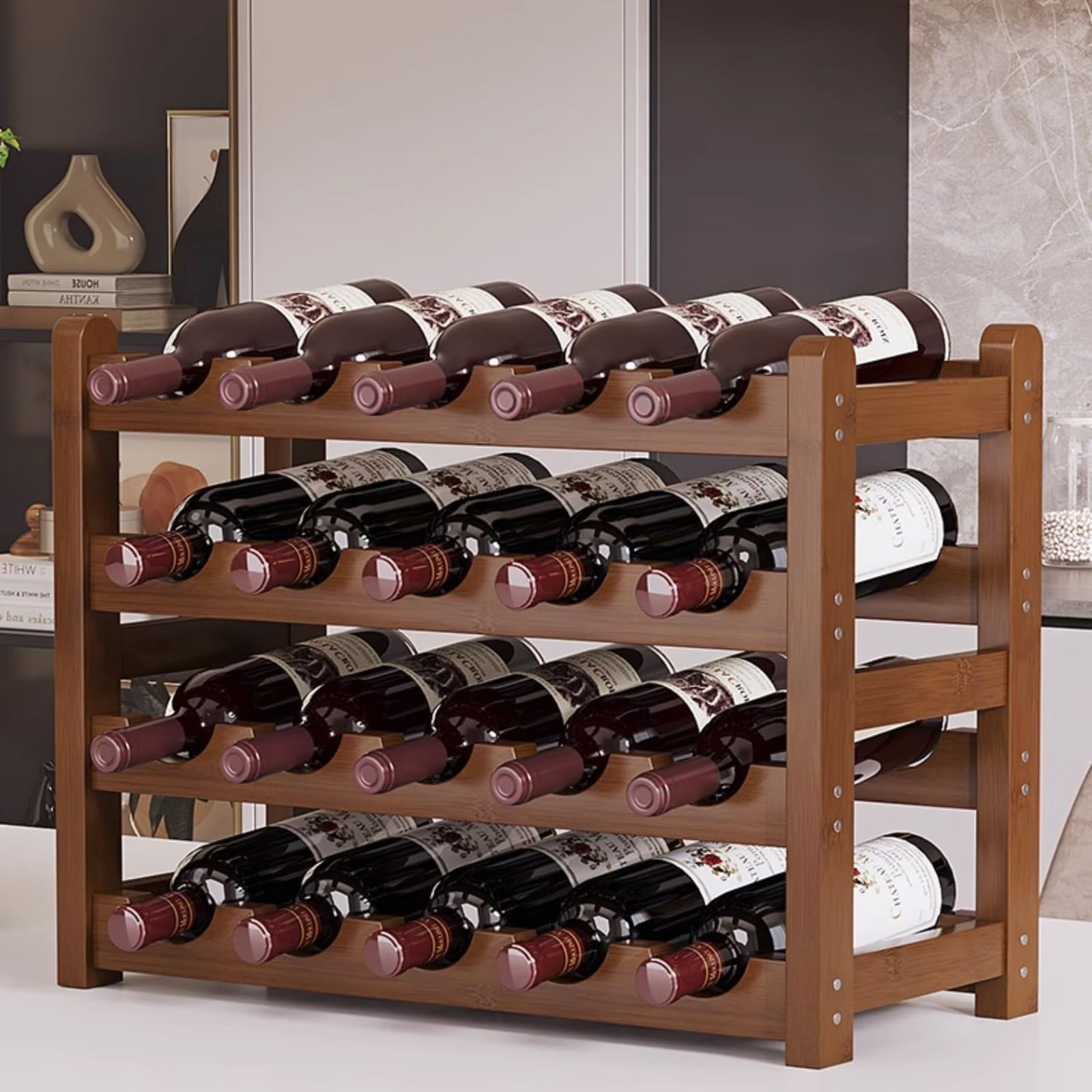 Étagère à bouteille en bambou premium : rangement élégant pour salle à manger