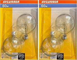 SYLVANIA (4 Bulbs) 16517 Incandescent Globe 60 watt Light Bulb G16.5, Candelabra Base, 2850K Color Temp
