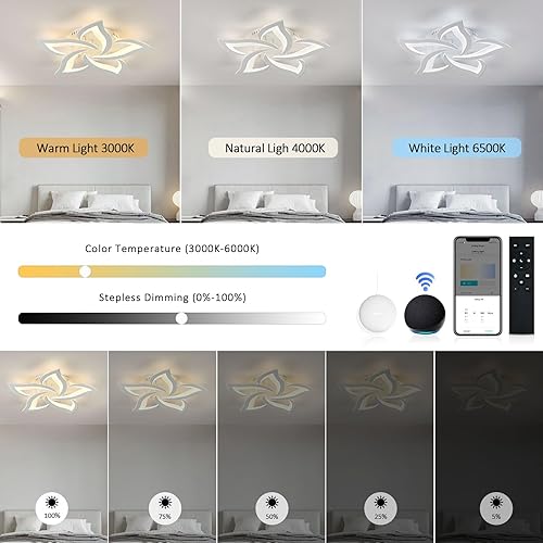 Miniatura 9 de Lámpara de techo para sala de estar, moderna lámpara de techo LED regulable con control remoto, lámpara para lámparas grandes de techo, accesorios