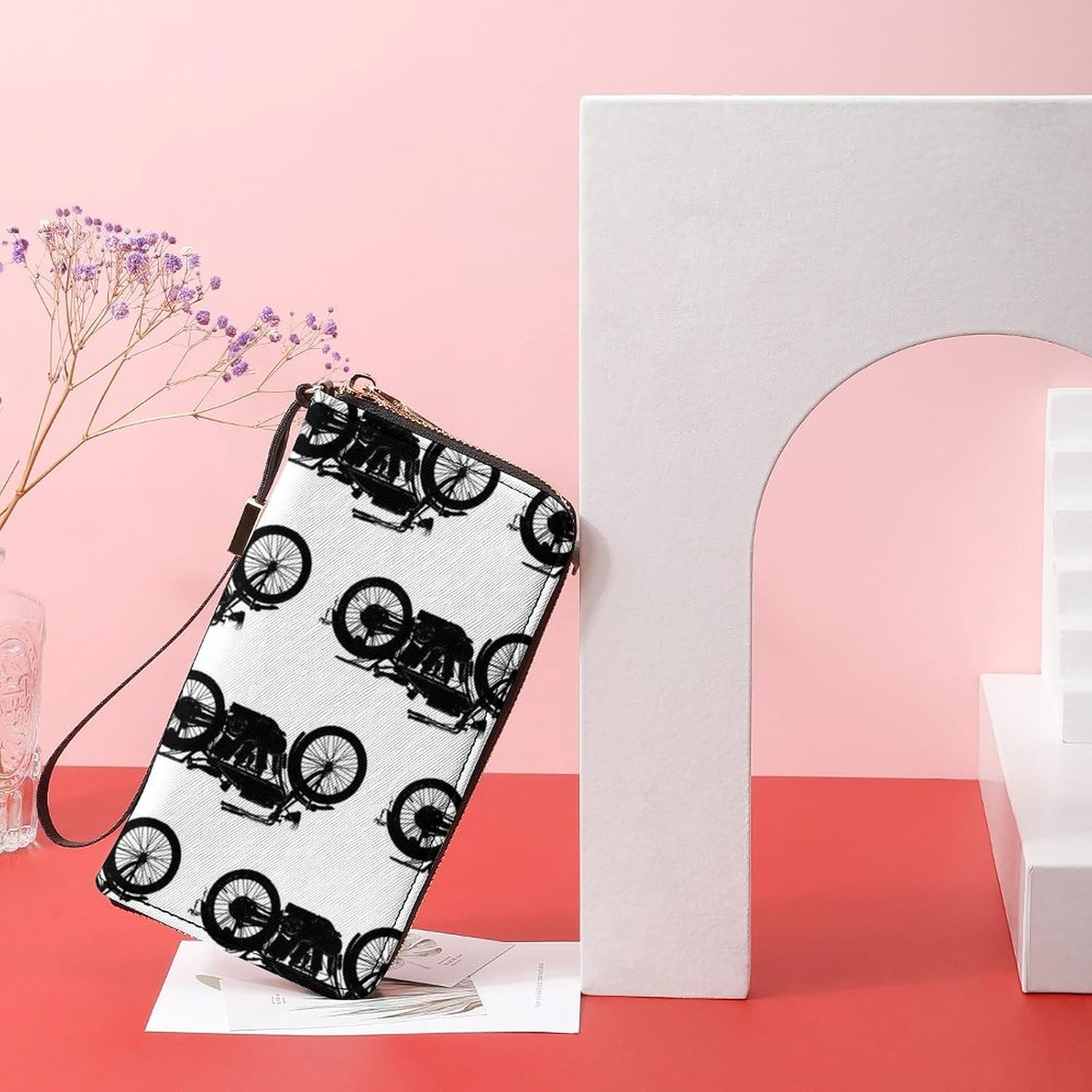 Cool Crazy White Black Motorcycle Pattern Portable Long Handheld Wallet, Large Capacity Wallet