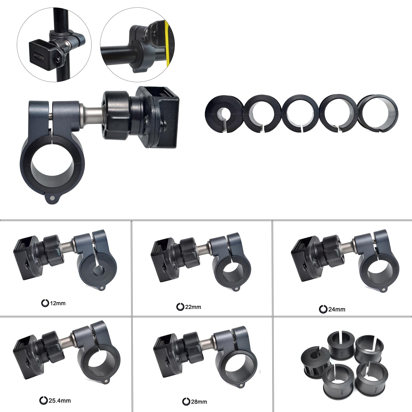 UAYESOK Support pour Talkie-walkie vélo, Universel Porte Radio pour Moto, Vélo, VTT, Scotter, Base de Serrage en Aluminium pour Guidon pour Motorola Tlkr Baofeng Kenwood Icom Radio avec clé spéciale.