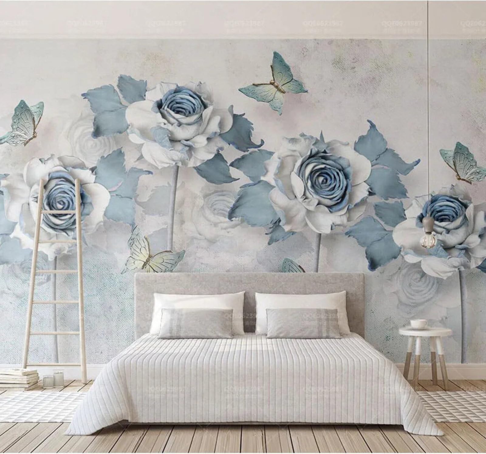 Wallpaper-3D-Xlm 400Cm×280Cm(B×H) Retro Three Dimensional Butterflies Elegant Flowers 3D Wallpaper Easy Install Feature Office Living Room Sofa Bedroom Tv Background Wall Decoration-400Cm×280Cm