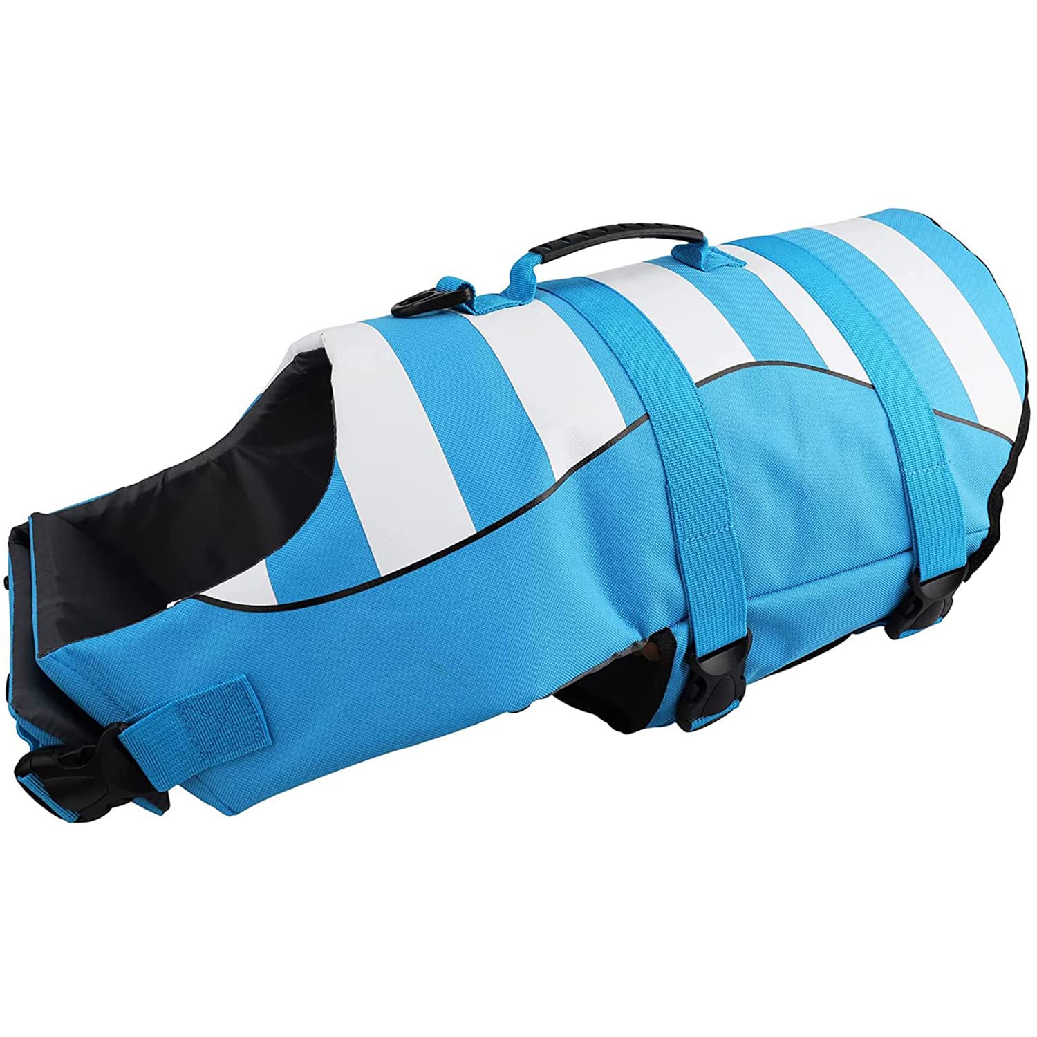 Chaleco Salvavidas para Perros, Chalecos de flotación Chaleco de Seguridad Ajustable para Mascotas con Asa Banda Reflectante Abrigo para Natación Flotante Duradero Bolsa para Nadar Surf(M, Azul)