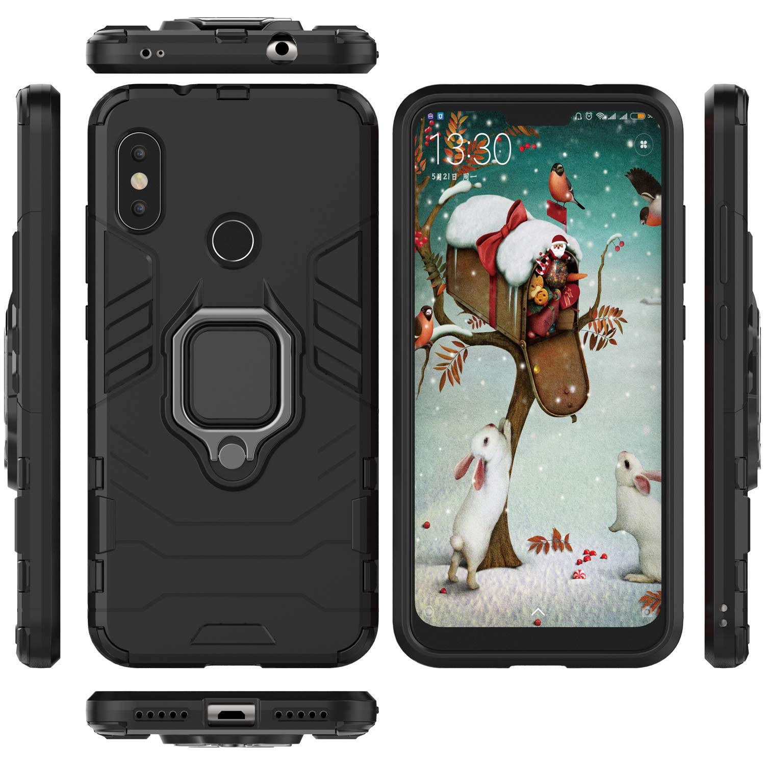 J&H - Custodia per Xiaomi Mi Max 2, con anello di supporto per Xiaomi Mi Max 2, custodia con anello rotante a 360 gradi per Xiaomi Mi Max 2