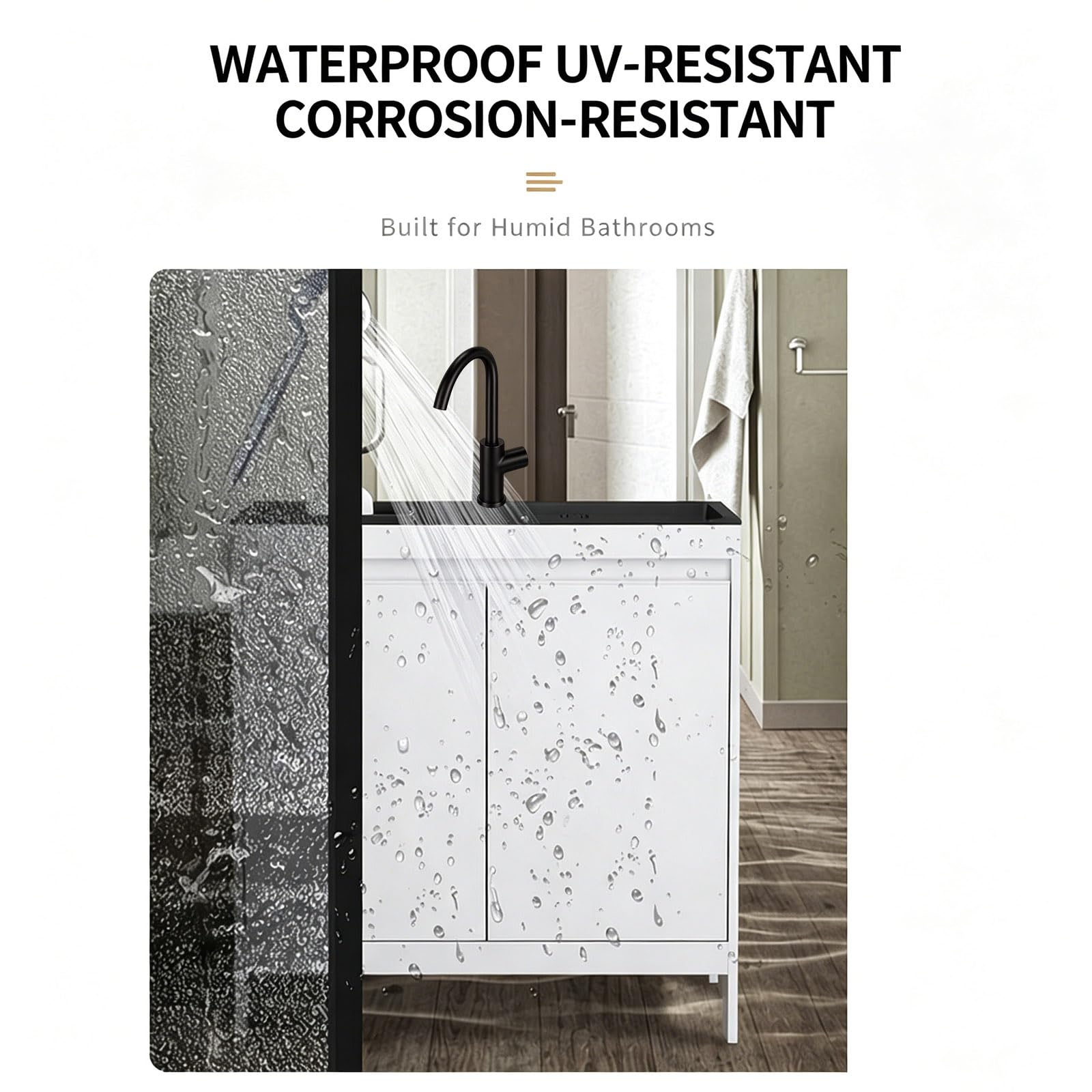 Mueble de Fregadero de Cocina con Grifo Mezclador de Agua Fría y Caliente y Escurridor Ajustable,Para Cocina, Lavadero, Jardín, Garaje, Patio.