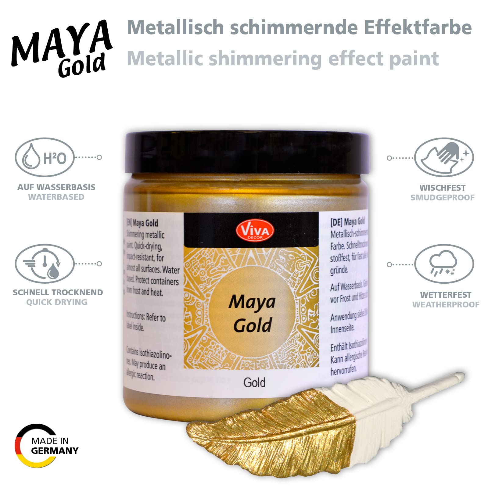 Maya Gold 12er Farbset - Glamorous Moments - Metall-Glanz Effektfarbe, Bastelfarbe, Dekofarbe mit metallischem Schimmer, 12 x 45 ml