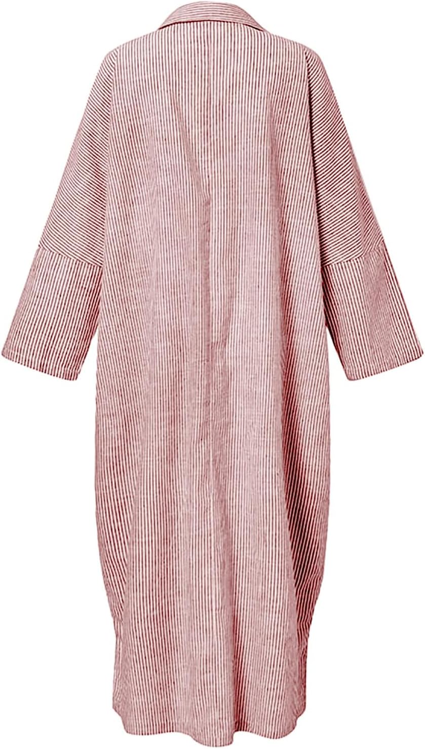 ZOCANIA Women's Casual Long Sleeve Maxi Dress Button Down Dress for Women Loose Striped Dress for Women Cotton Shirt Dress - Image 3