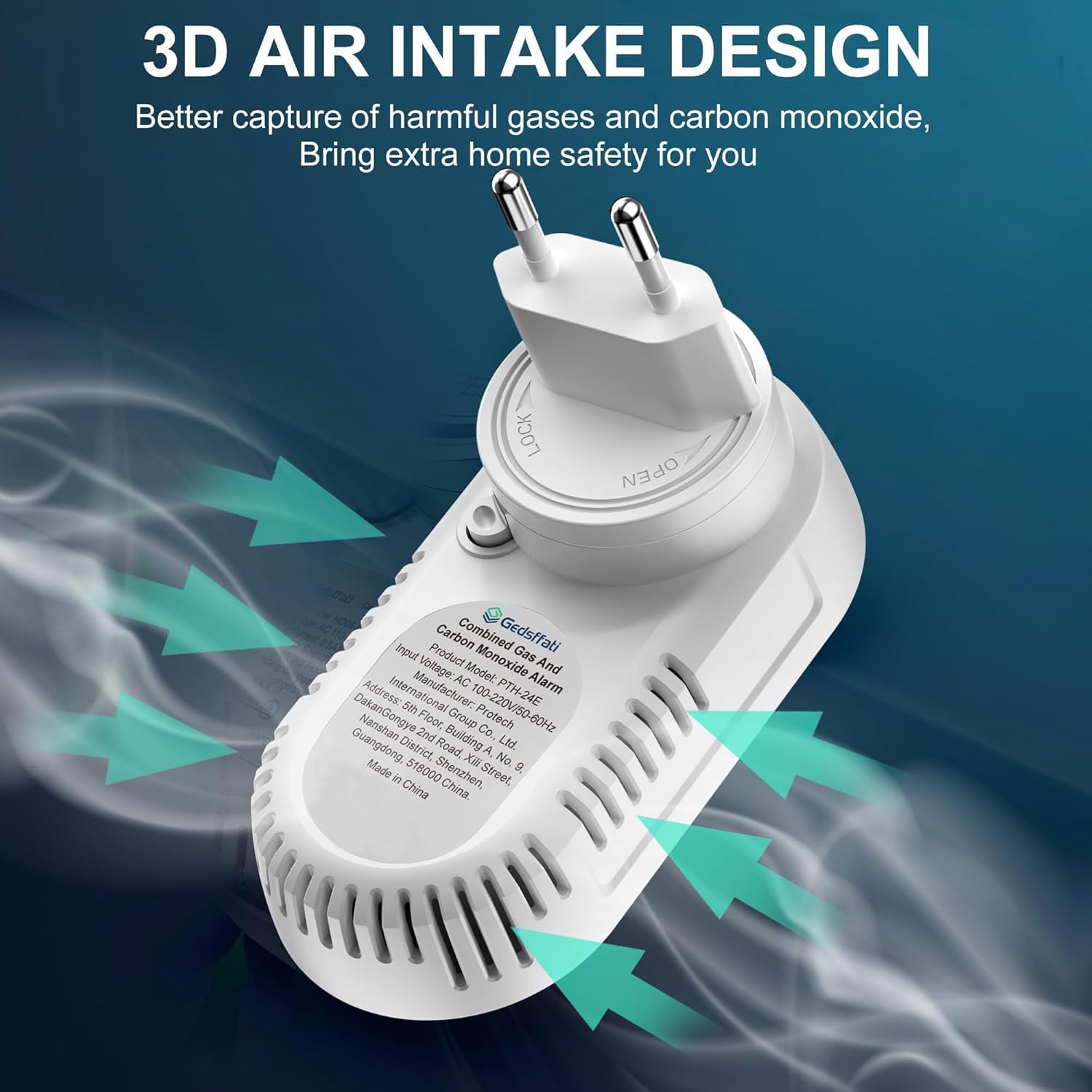 Detector de Gas y Monóxido de Carbono con Enchufe para Hogar, Alarma de CO para Casa, Alarma de Gas Combustible para Gas Natural LPG Metano Propano Butano, Blanco, PTH-24E