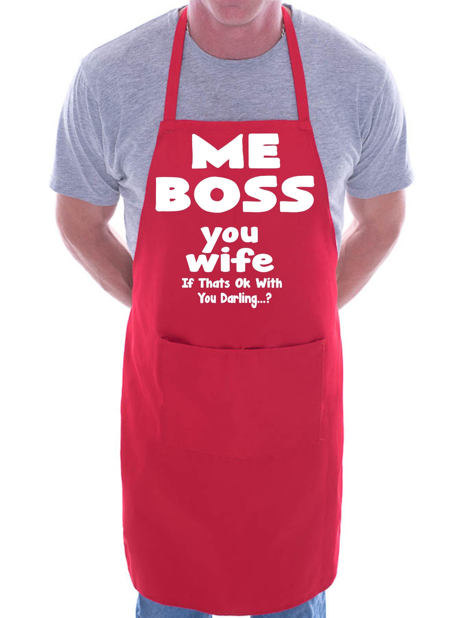 Print4u Men's Red Me Boss You Wife Bbq Cooking Funny Novelty Apron