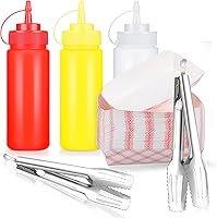 Vista 1 de 105 piezas de accesorios para perros calientes, 100 bandejas de papel desechables para alimentos, paquete de 3 botellas de plástico de 12 onzas