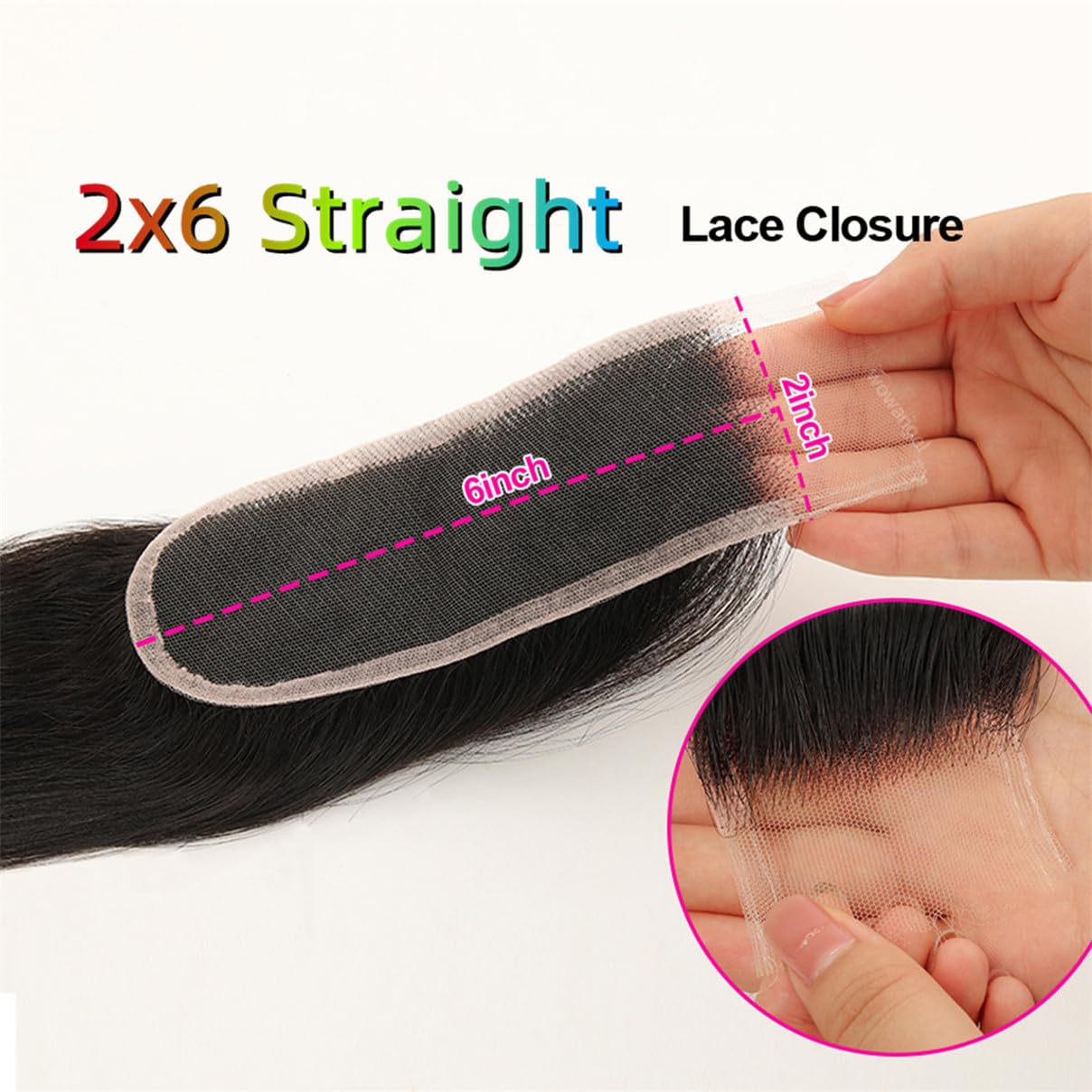 Brazilian Straight 2x6 Lace Closure 100% Unprocessed Human Virgin Hair Remy Pre-Plucked Hairline Natural Color Closure With Baby Hair (2x6 straight closure, 16inch)