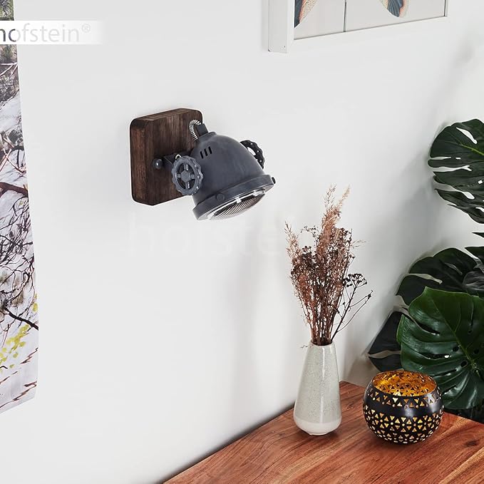 hofstein Wandlamp Herford, 1-lamps kamerlamp in metaal en hout in bruin en grijs met glazen kap, spot is draaibaar en kantelbaar, 1 x GU10, zonder gloeilampen photo 3