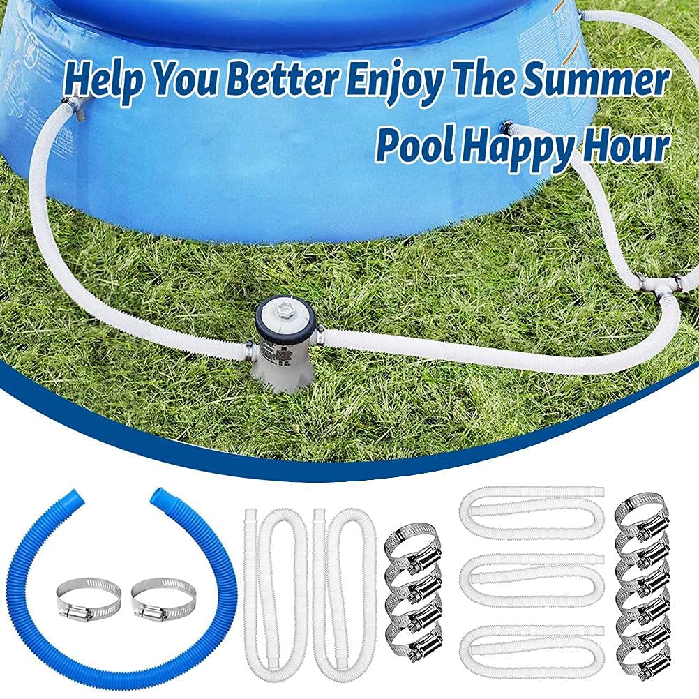 Lot de 2 tuyaux de piscine de 32 mm avec 4 colliers métalliques, pour piscines au-dessus du sol 150 x 3,2 cm