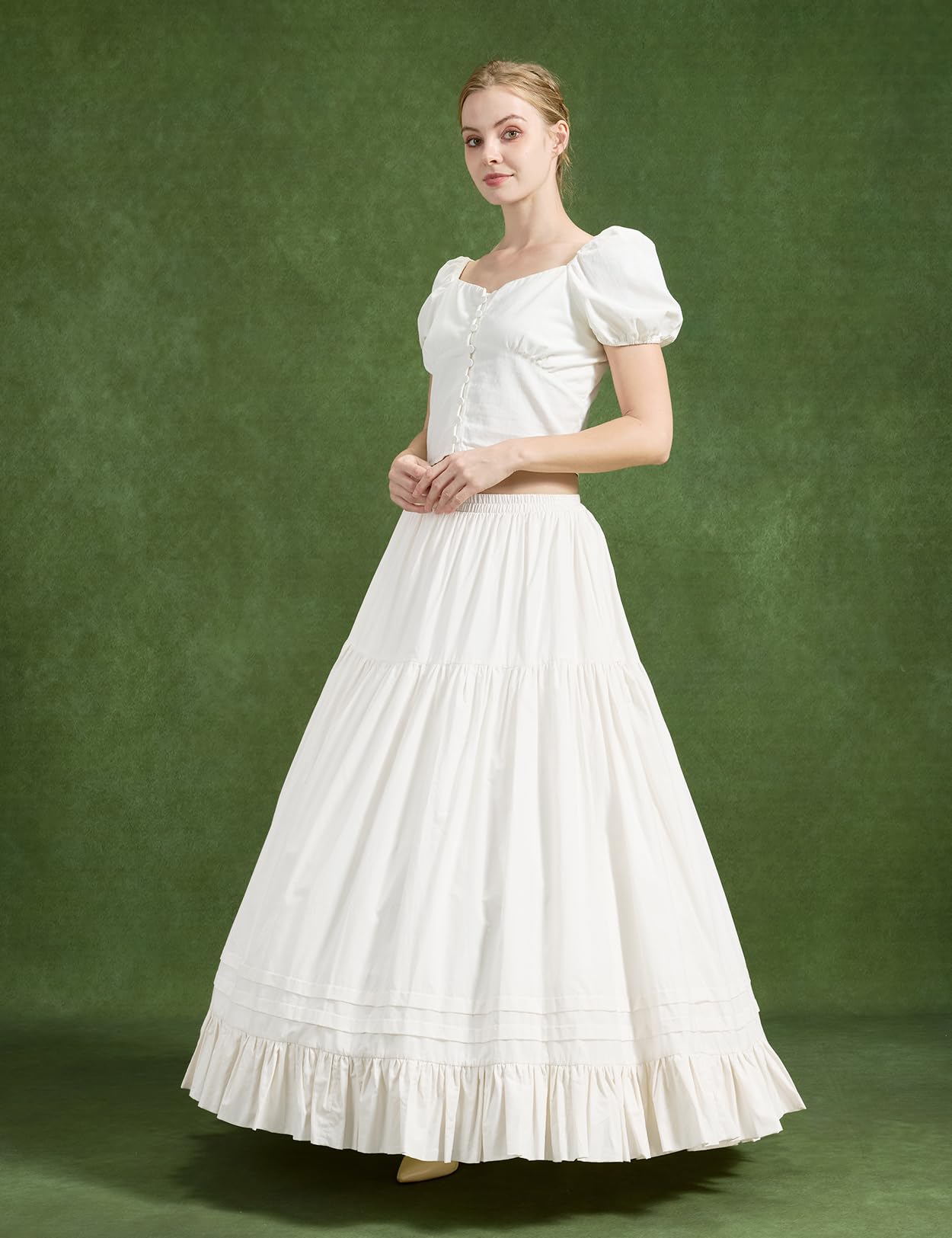 BEAUTELICATE Damen Unterrock Lang Baumwolle Antistatisch Weit Unterziehrock Verlängerung A-Linie Maxi Cotton Half Slip für Edwardianische Reifrock Mittelalterliche Kostüme Weiß Cream