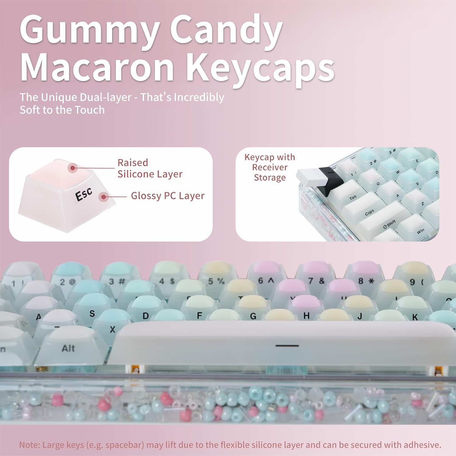 Base68 Custom Keyboard, Wireless Mechanical Keyboard,65% Layout, Hot-Swappable, BT5.0/2.4G/USB-C Mode, 2-Layer keycaps, RGB Backlit, Cute Candy Design for Mac/Win/Gaming
