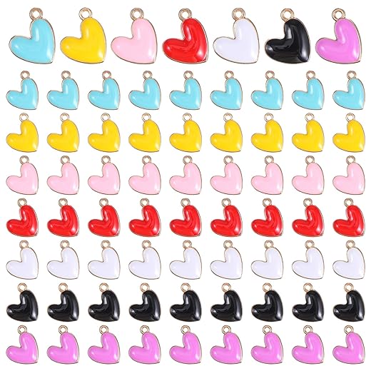 70PCS Heart Shaped Pendant Charms Colorful Hearts Enamel Charms for Jewelry Making Enamel Alloy Charm Pendant Love Heart Dangle Charm for Jewelry Bracelets and DIY Projects
