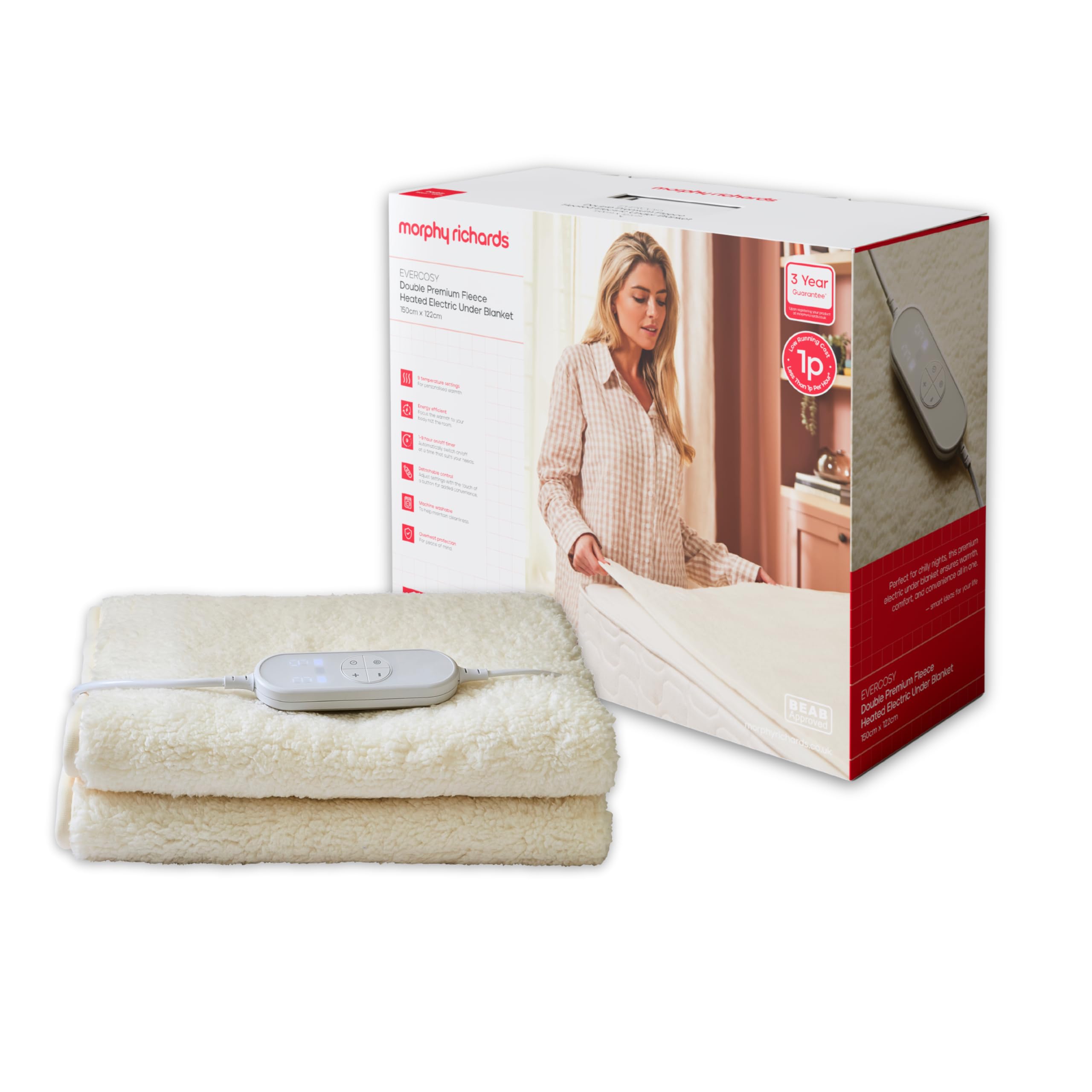 Morphy Richards Unisex White Evercosy Double Premium Fleece Heated Electric Under Blanket In