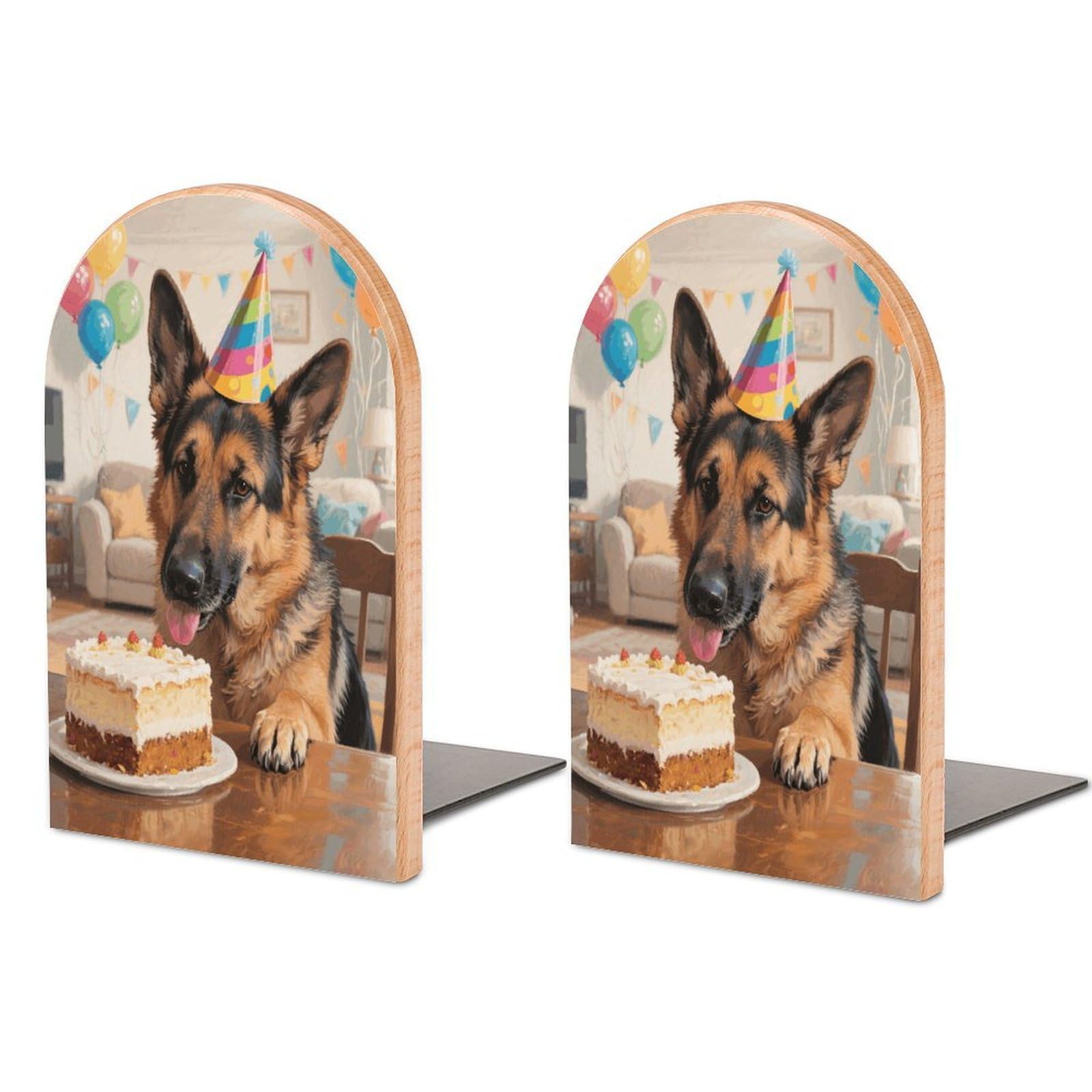 Funny German Shepherd Bookend for Shelves Decorative 1 Pair Modern Wood Book End Universal Economy Bookend with Metal Base Heavy Duty Non-Slip Book Organizer for Home Office