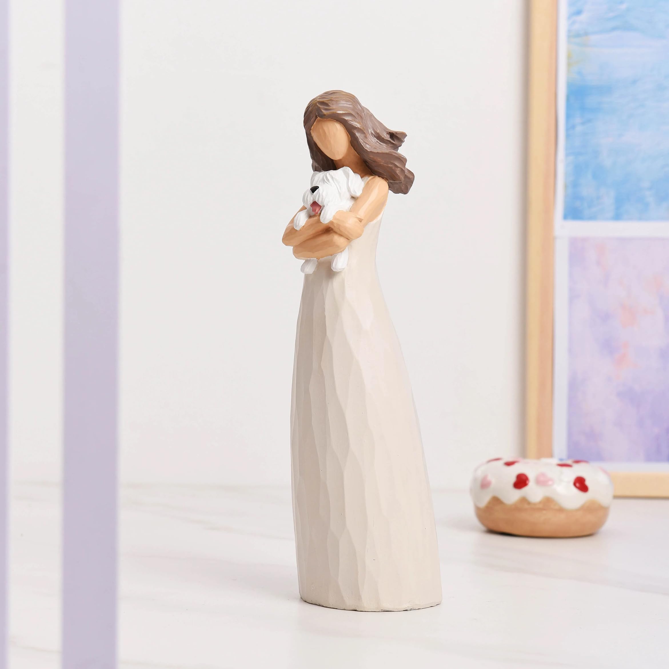 IMAAYA Girl Hugging Dog Figurine Abstract Decorations Modern Cute Decor For Home Living Room